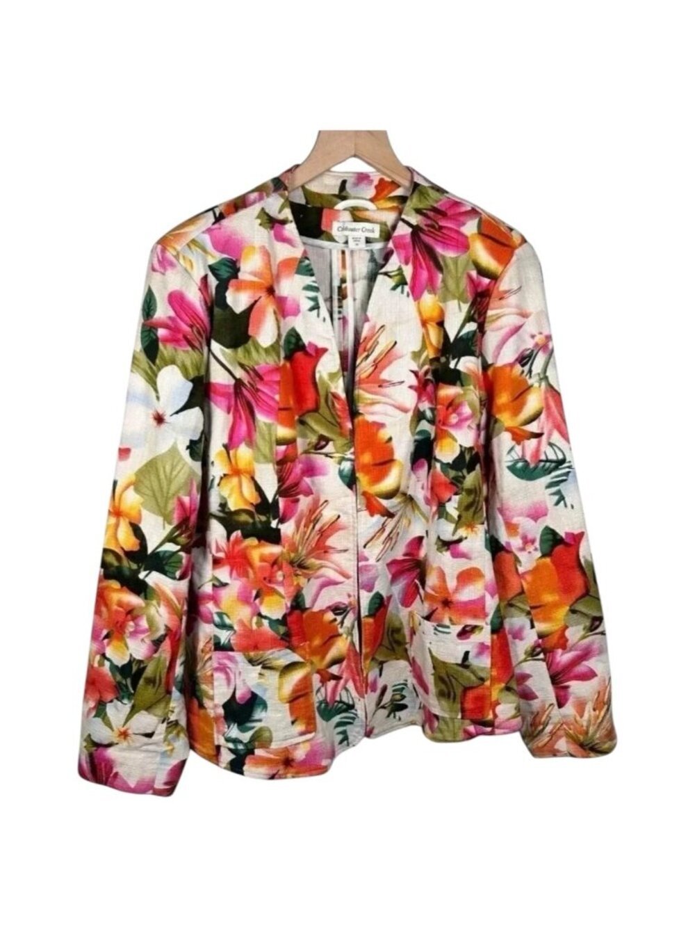 Coldwater Creek Rayon Cotton Size 1X Blazer Jacket Floral Tropical Hawaiian